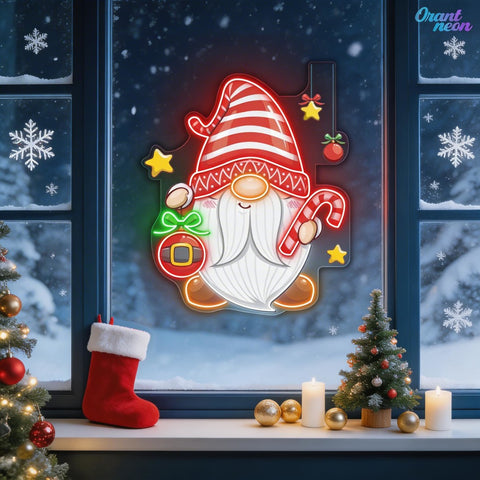 Christmas Dwarf with Bauble and Candy Neon Sign Light Artwork