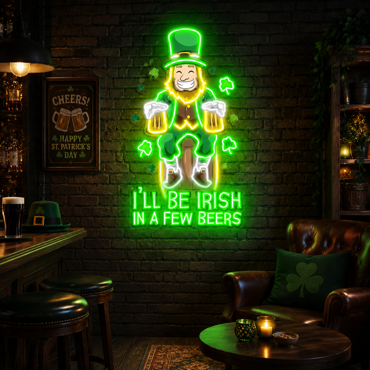 Patrick's Day Irish Goblin Drinking Beer Led Neon Acrylic Artwork