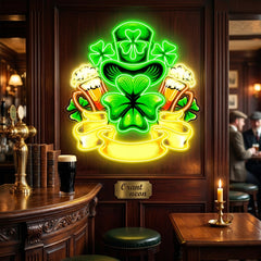 Patrick's Day Hat, Beer And Lucky Leaf Clover Led Neon Acrylic Artwork