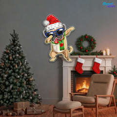 Christmas Pug in Neon Light: A Dapt Delight Neon Sign Light Artwork