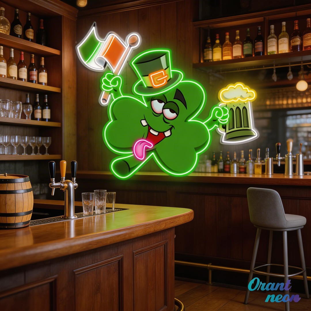 Patrick's Day Drunken Clover with Flag and Beer Led Neon Acrylic Artwork