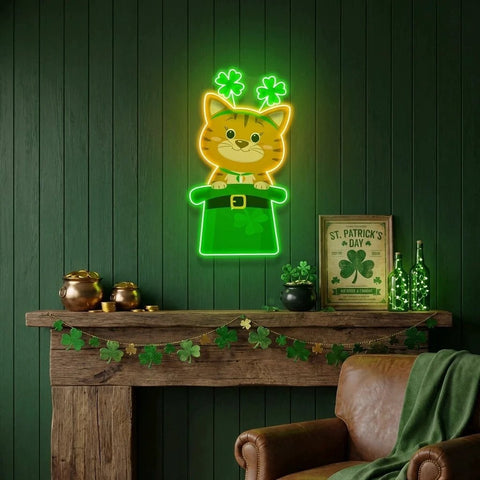 Cat Lucky Saint Patrick's Day Artwork Led Neon Sign Light