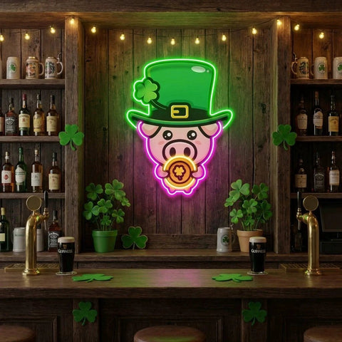 Pig Luck St Patrick's Day Artwork Led Neon Sign Light
