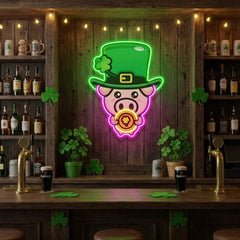 Pig Luck St Patrick's Day Artwork Led Neon Sign Light