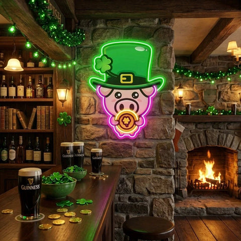 Pig Luck St Patrick's Day Artwork Led Neon Sign Light