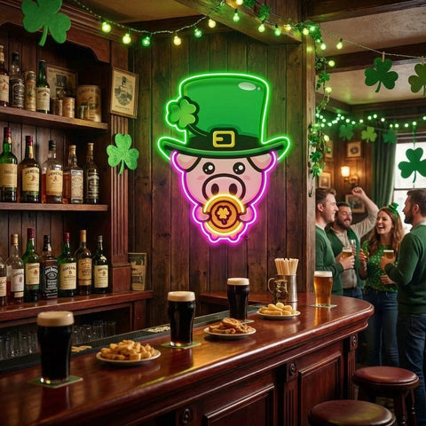 Pig Luck St Patrick's Day Artwork Led Neon Sign Light