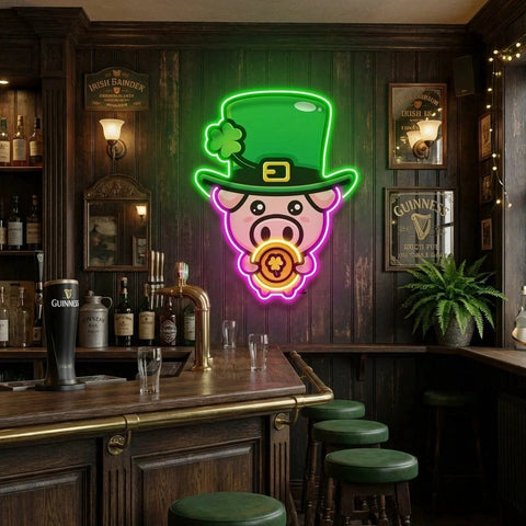 Pig Luck St Patrick's Day Artwork Led Neon Sign Light