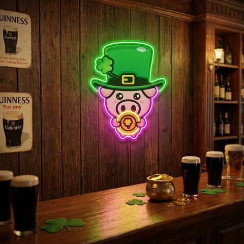 Pig Luck St Patrick's Day Artwork Led Neon Sign Light