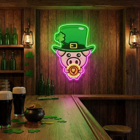 Pig Luck St Patrick's Day Artwork Led Neon Sign Light