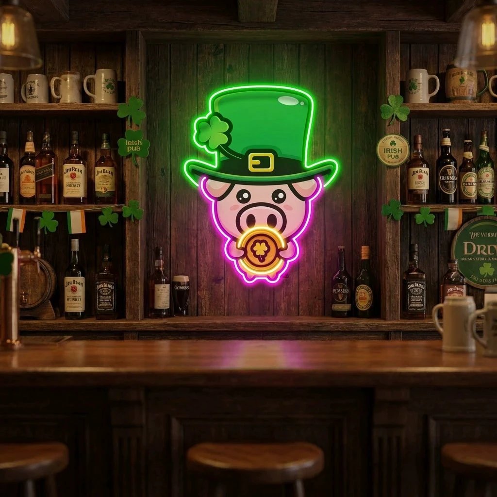 Pig Luck St Patrick's Day Artwork Led Neon Sign Light