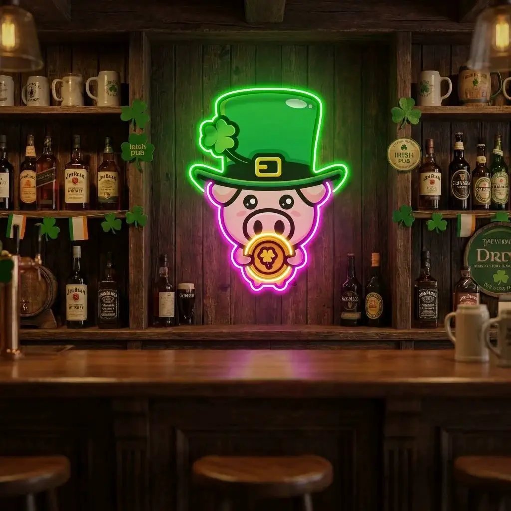 Pig Luck St Patrick's Day Artwork Led Neon Sign Light