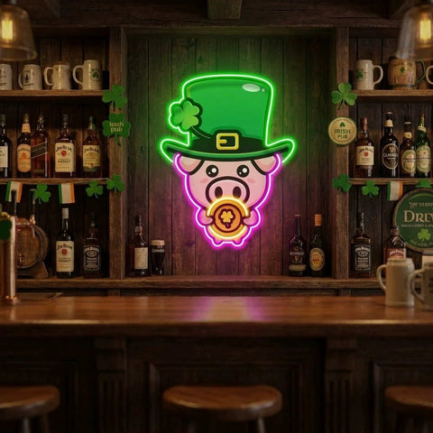 Pig Luck St Patrick's Day Artwork Led Neon Sign Light