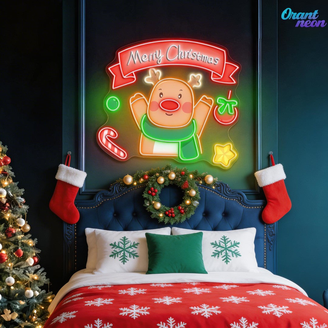 Shining Through the Snow: A Neon Reindeer Christmas Neon Sign Light Artwork