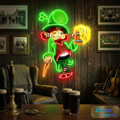 Patrick's Day Goblin Holding Beer And Standing Led Neon Acrylic Artwork