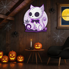 🎃 Spooky Cat & Bat Halloween LED Neon Sign – Glowing Purple Wall Light for Halloween Decor