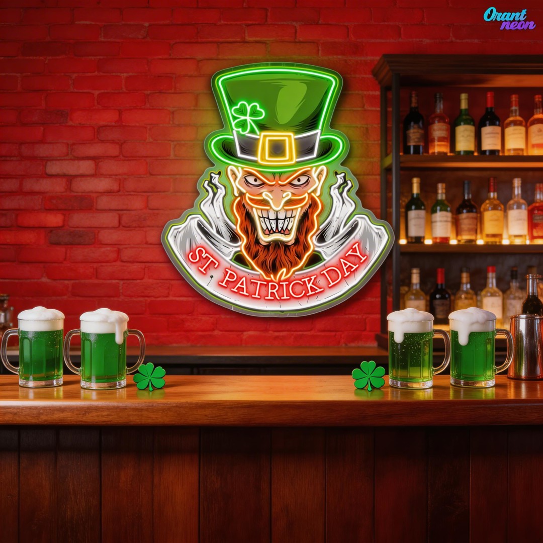 St. Patrick’s Neon Skull: Luck, Shamrocks, and Spirit Neon Sign Light Art Work