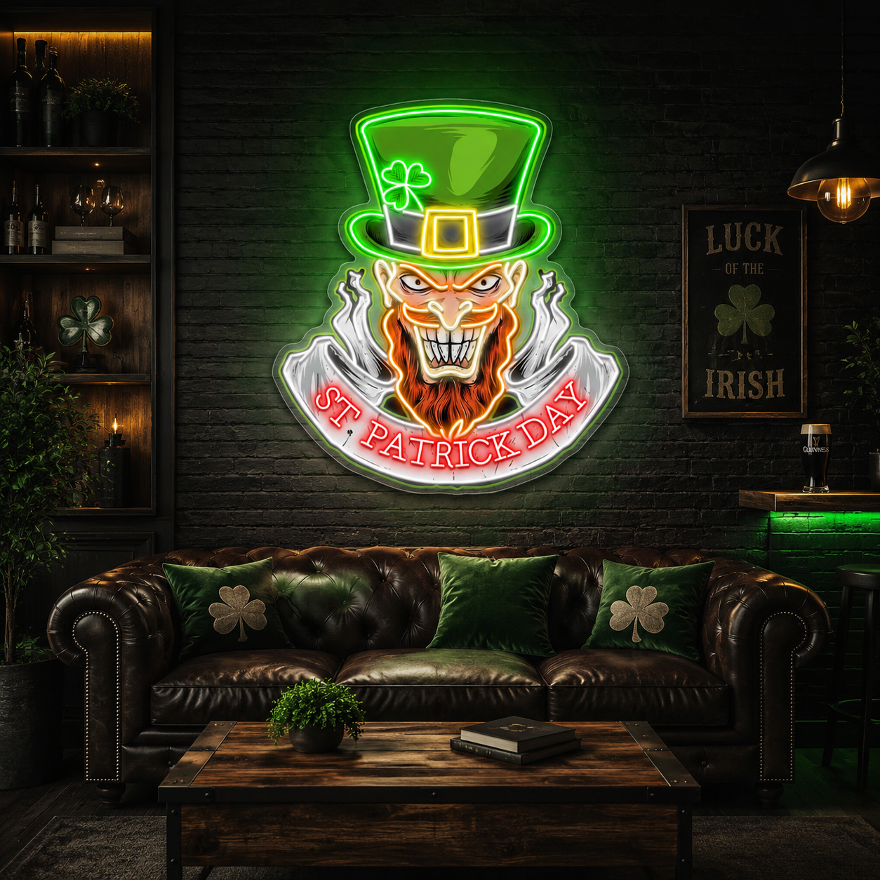 St. Patrick’s Neon Skull: Luck, Shamrocks, and Spirit Neon Sign Light Art Work