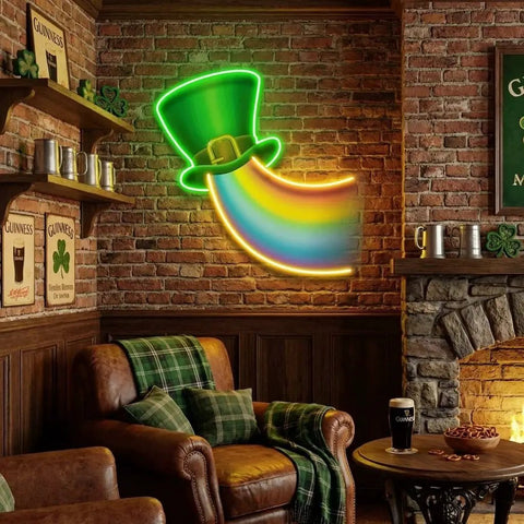 Rainbow Lucky St Patrick's Day Artwork Led Neon Sign Light