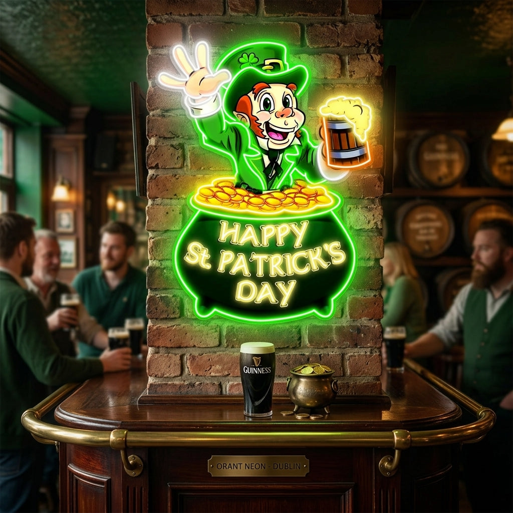 Patrick's Day Goblin Holding Beer In Money Valley Led Neon Acrylic Artwork