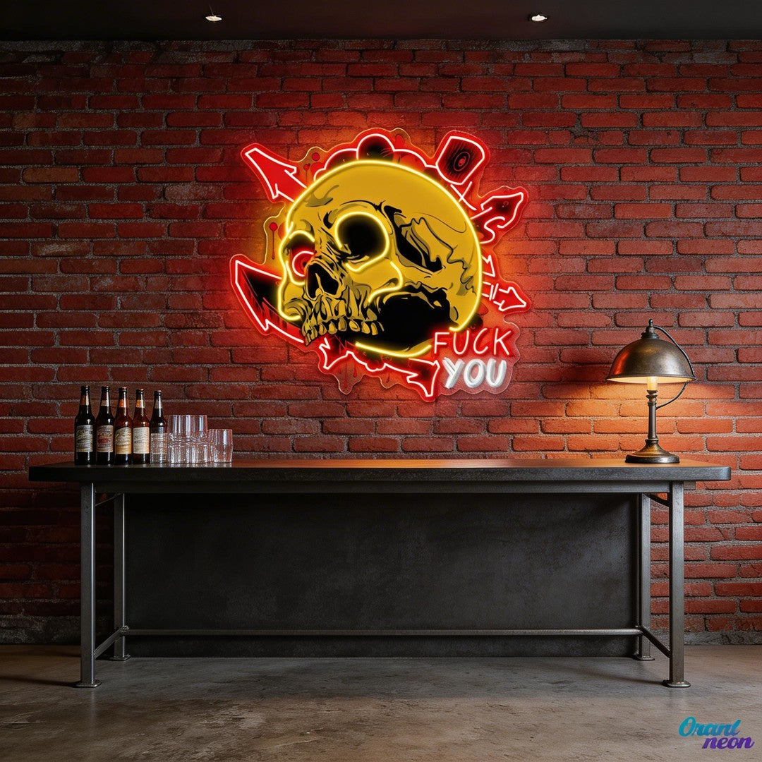 Dirty Skull With Graffity Neon Sign Light Artwork