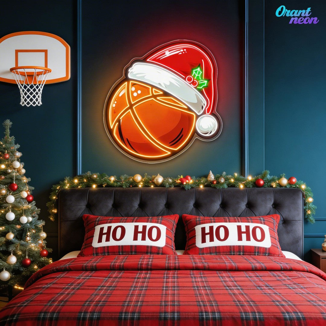 Festive Hoops: Basketball with a Twist Neon Sign Light Artwork