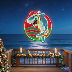 Festive Neon Sign Lights with a Shark Bite Artwork