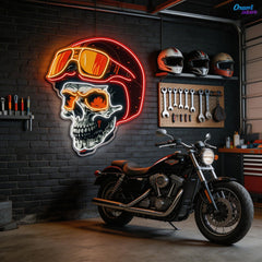 Radiant Revenant: Skull and Helmet Neon Sign Light Artwork