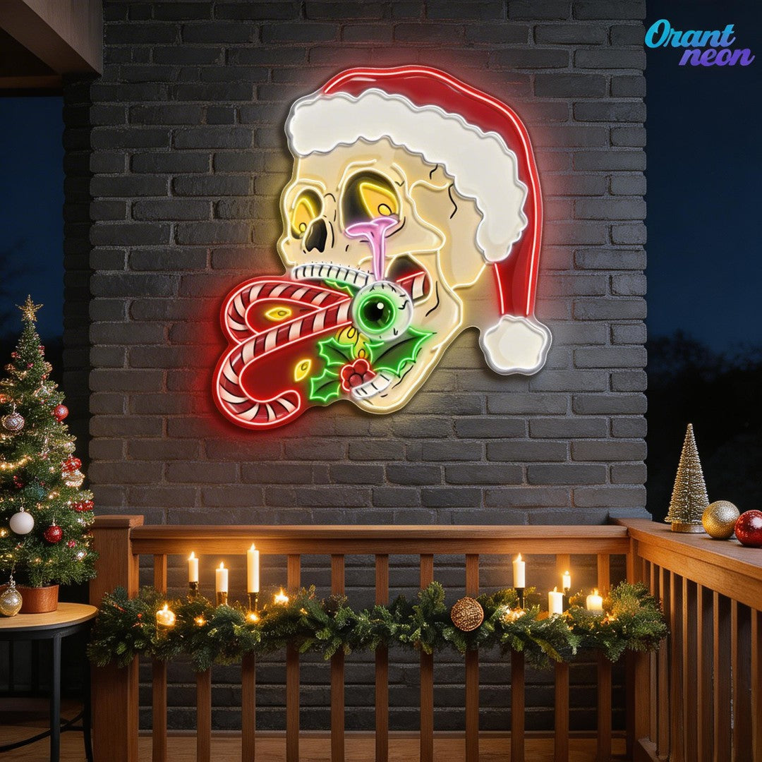 Merry Misfits: Skull & Sweets Christmas Neon Sign Light Artwork