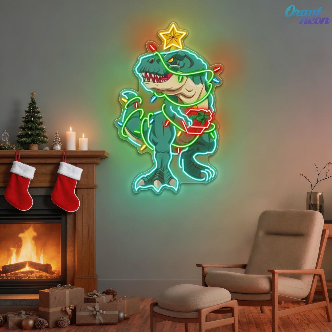 Merry Rex-mas Neon Sign Lights Artwork