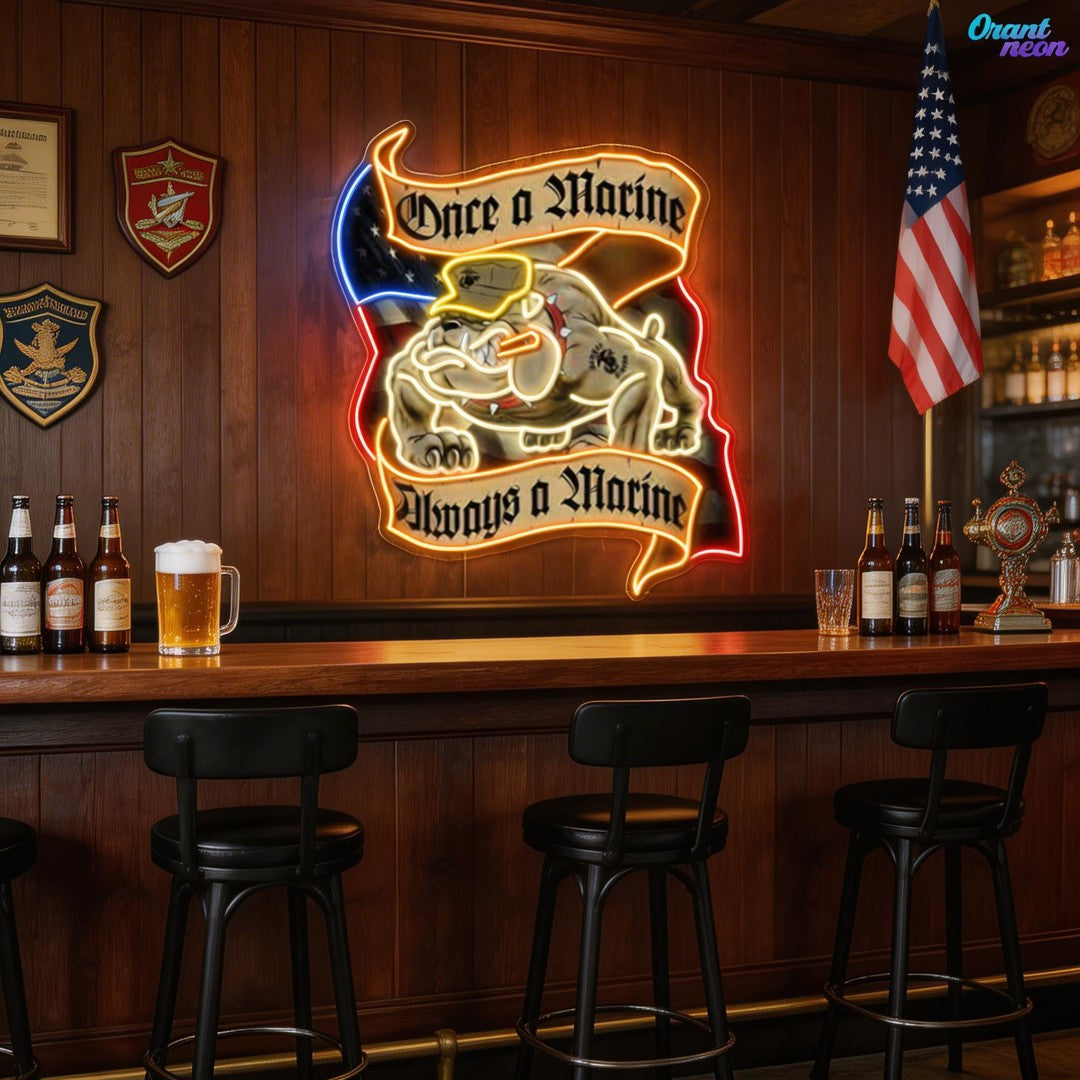 Veteran & Pug: Loyalty in Light Neon Sign Light Artwork