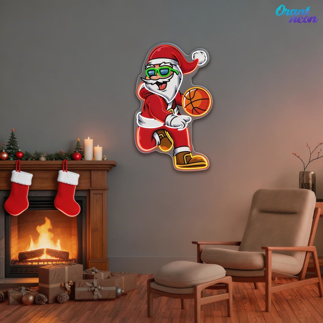 Basketball Bliss with Santa Claus Neon Sign Light Artwork