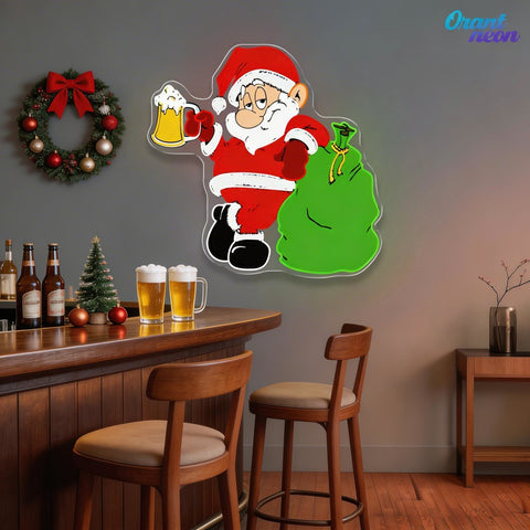 Cheers with Santa: Beer & Gifts Neon Sign Light Artwork