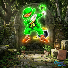 Patrick's Day Goblin Do A Dab and Hold A Four Leaf Clover Led Neon Acrylic Artwork