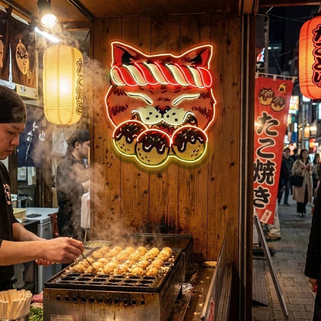 Lucky Cat Takoyaki LED Neon Sign for Japanese Restaurant Decor