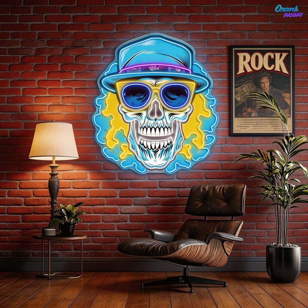 Death's Vacation: Skulls in Paradise Neon Sign Light Artwork