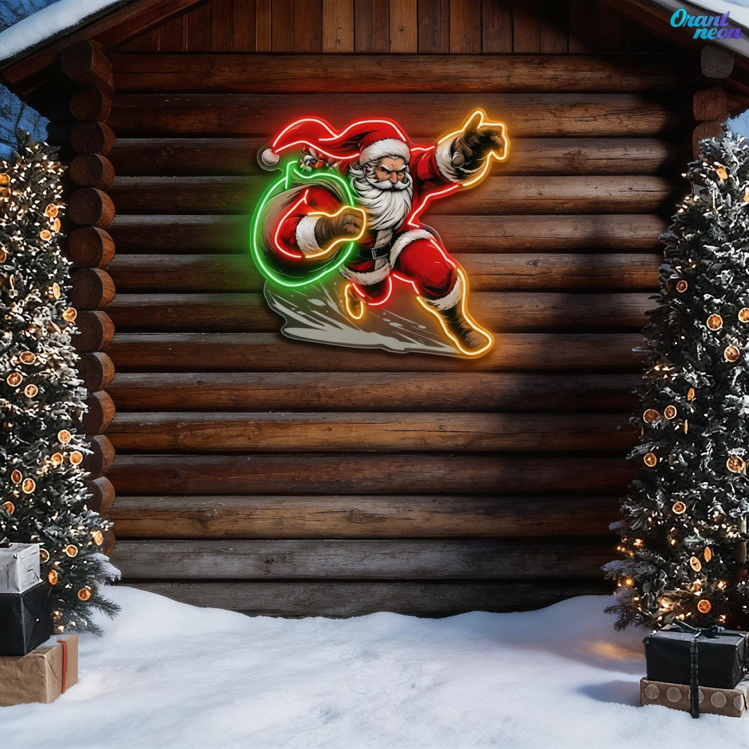 Rushing Claus: Christmas Countdown Neon Sign Light Artwork