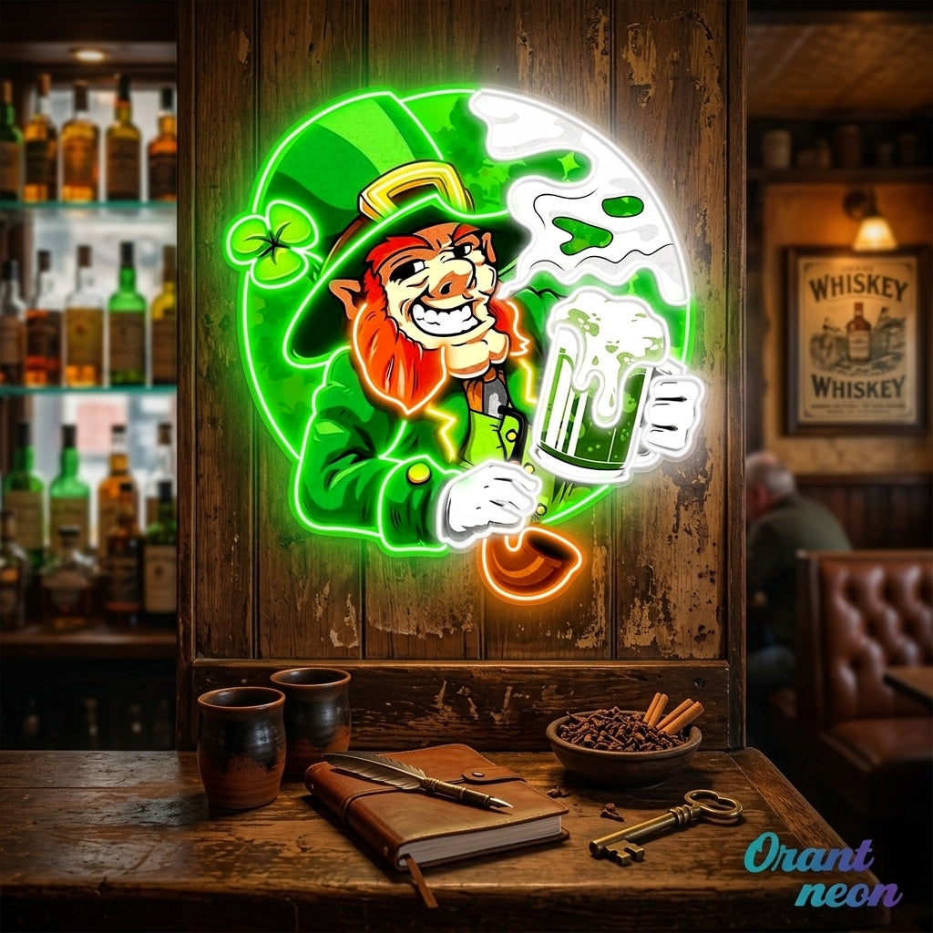 Patrick's Day Goblin Drinking Beer And Smoking Led Neon Acrylic Artwork