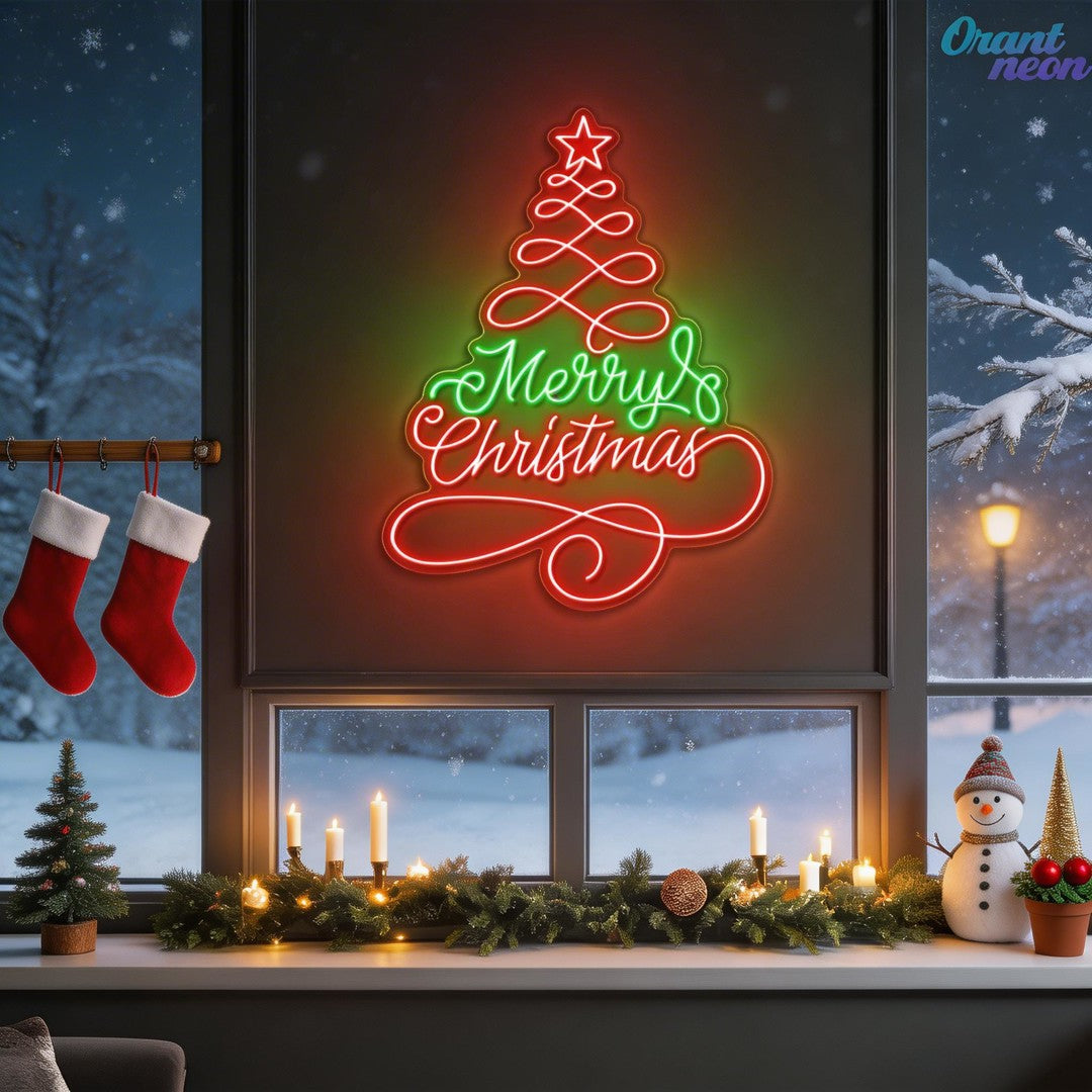 Santa's Glow: A Textual Christmas Tree Neon Sign Light Artwork