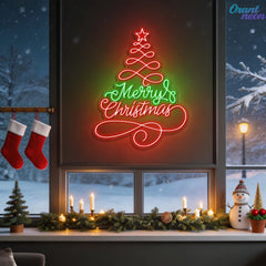 Santa's Glow: A Textual Christmas Tree Neon Sign Light Artwork