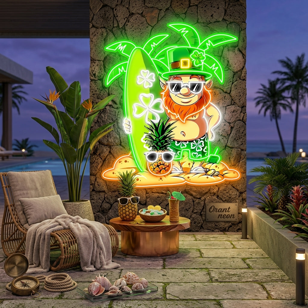 Patrick's Day Goblin With Surfboard And Pineapple Led Neon Acrylic Artwork
