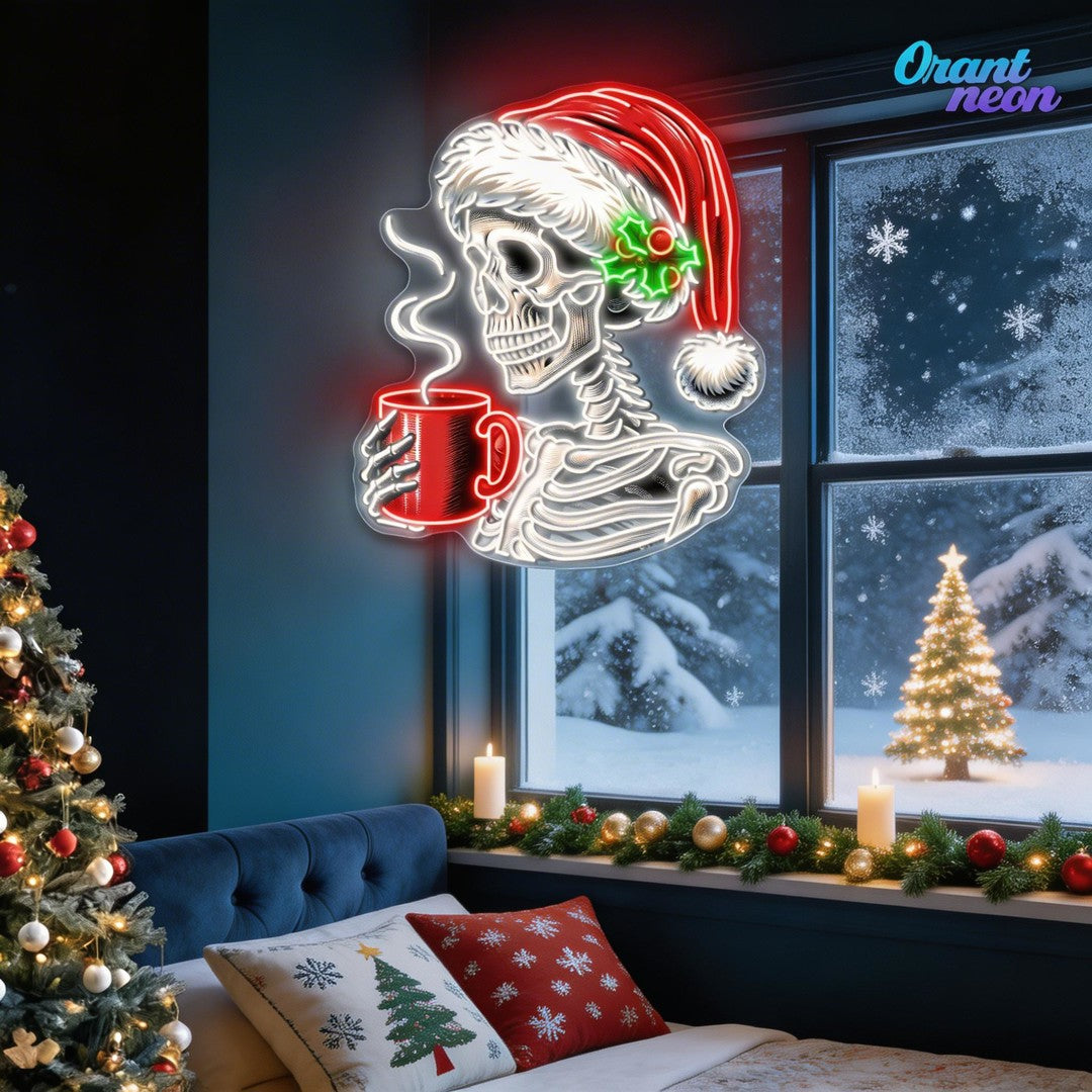 Skull & Sip: Christmas Chill Neon Sign Light Artwork