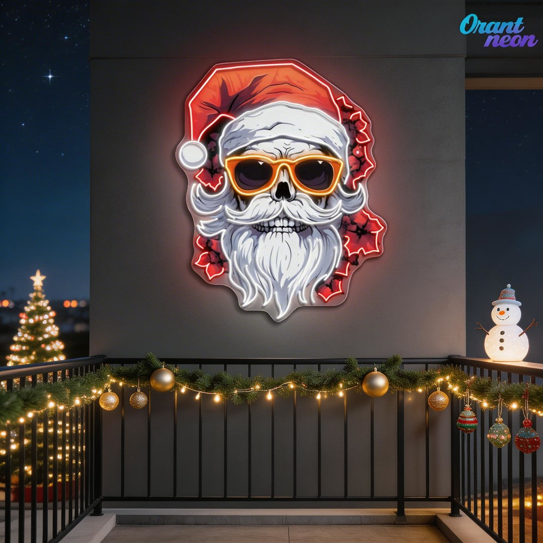 Sleighin' It: A Cool Christmas Skull Neon Sign Light Artwork