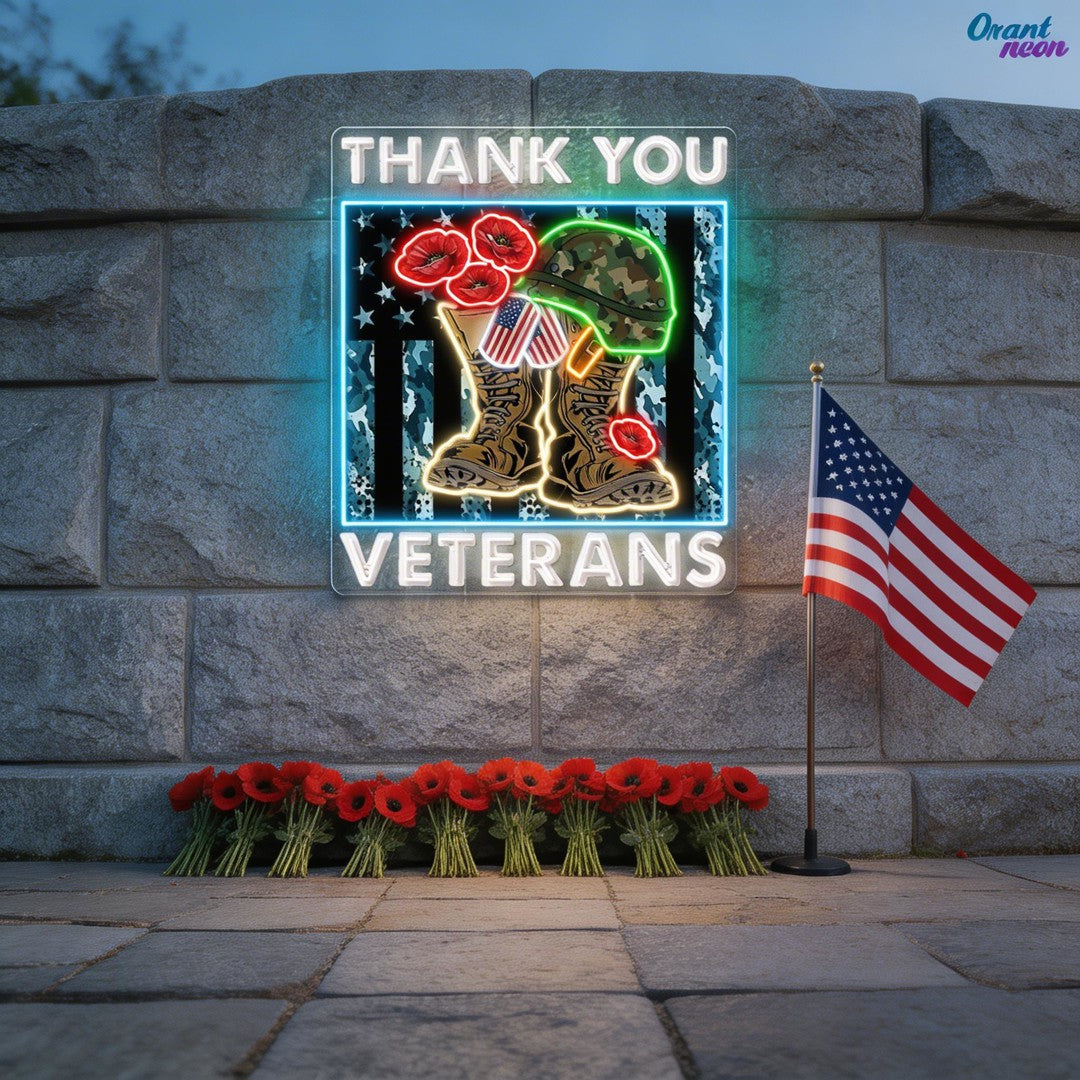 Veterans Day: Courage in Light Neon Sign Light Artwork