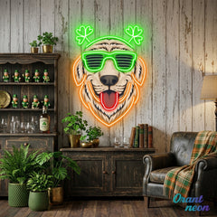 Patrick's Day Cool Dog Wearing Glasses and Smile Led Neon Acrylic Artwork