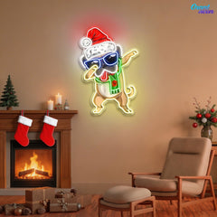 Christmas Pug in Neon Light: A Dapt Delight Neon Sign Light Artwork