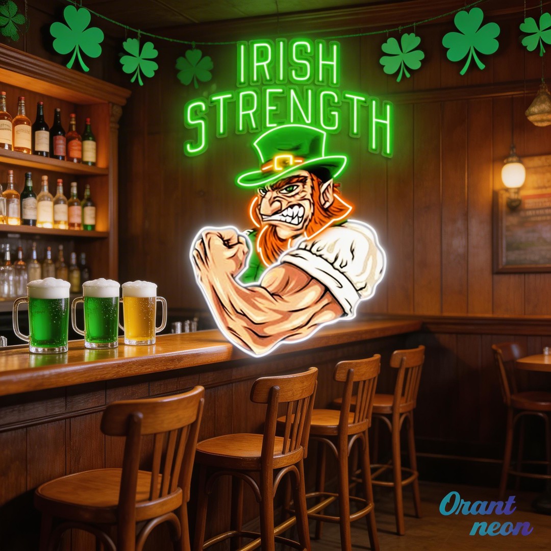 Patrick's Day Irish Goblin With Muscle Led Neon Acrylic Artwork