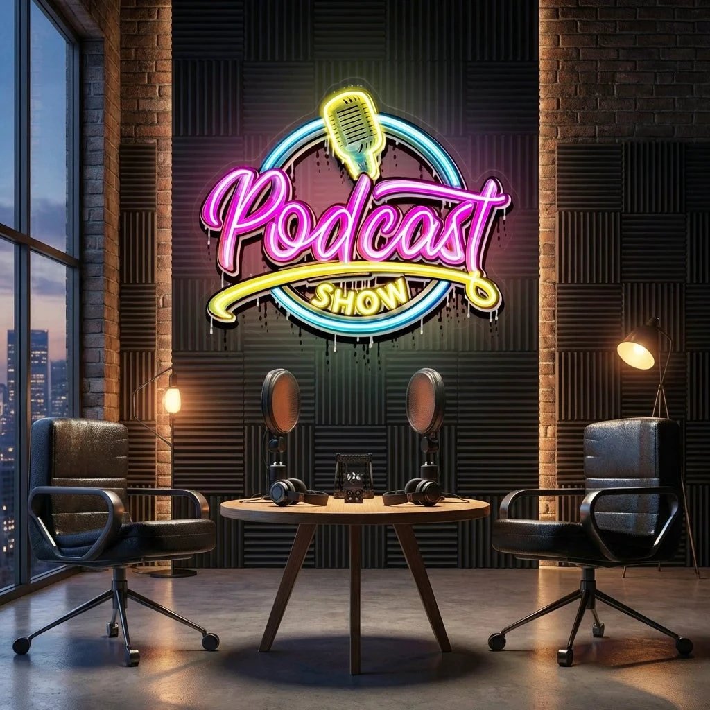 LED Neon Sign for Podcast Show - Custom Artwork Design