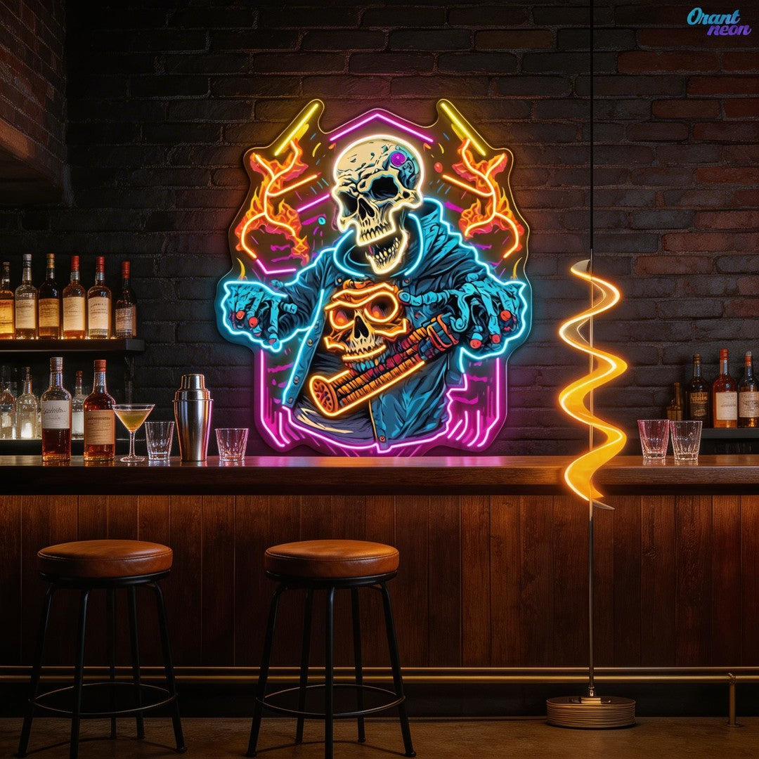 Skull Beats: Neon Vibes from the Grave Neon Sign Light Artwork