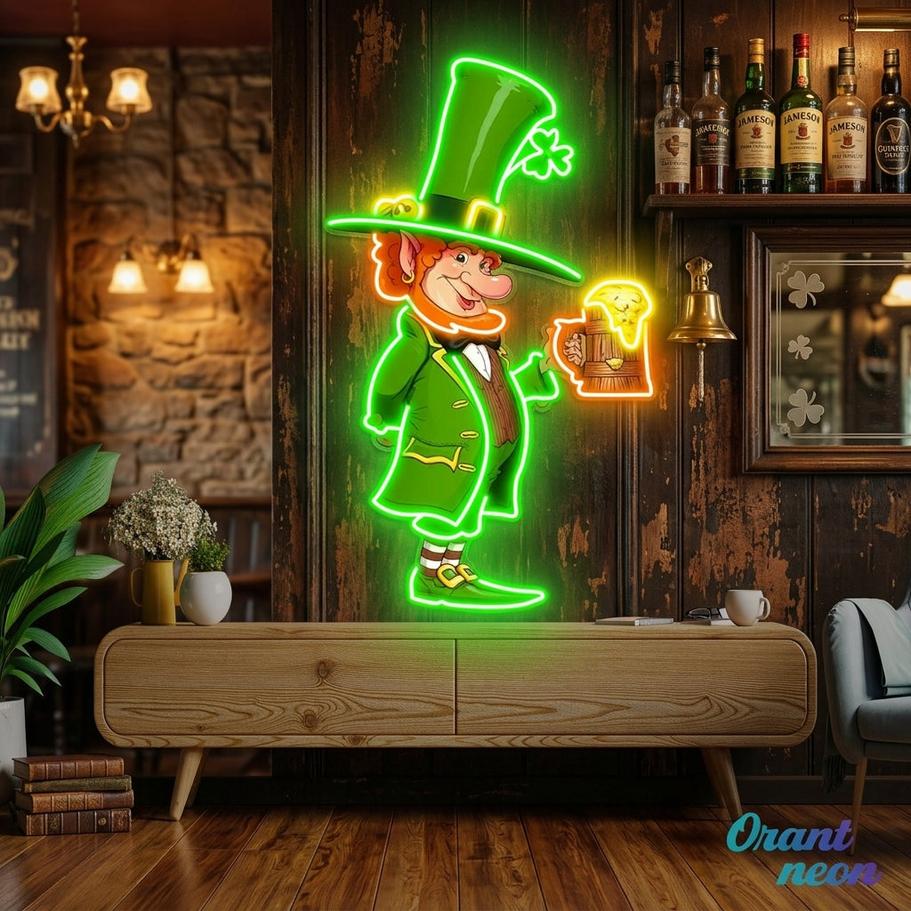 Patrick's Day Goblin Drinking Beer And Welcome Led Neon Acrylic Artwork