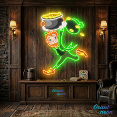 Patrick's Day Goblin Running With Money Valley Led Neon Acrylic Artwork